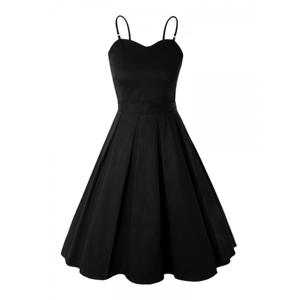 Plain Backless Strap Women's Skater Dress