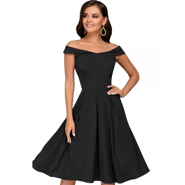 Plain Retro High Waist A Line Women's Dress