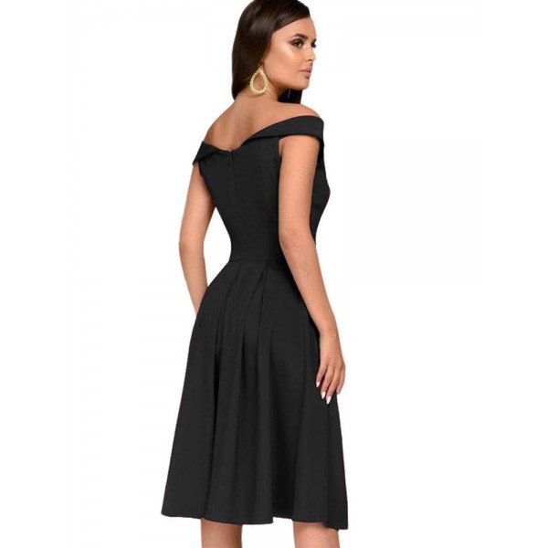 Plain Retro High Waist A Line Women's Dress