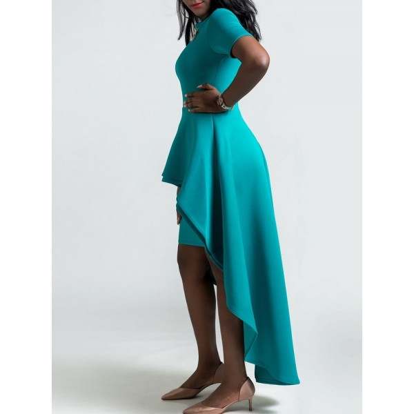 Lake Green Plain Elegant Women's Maxi Dress