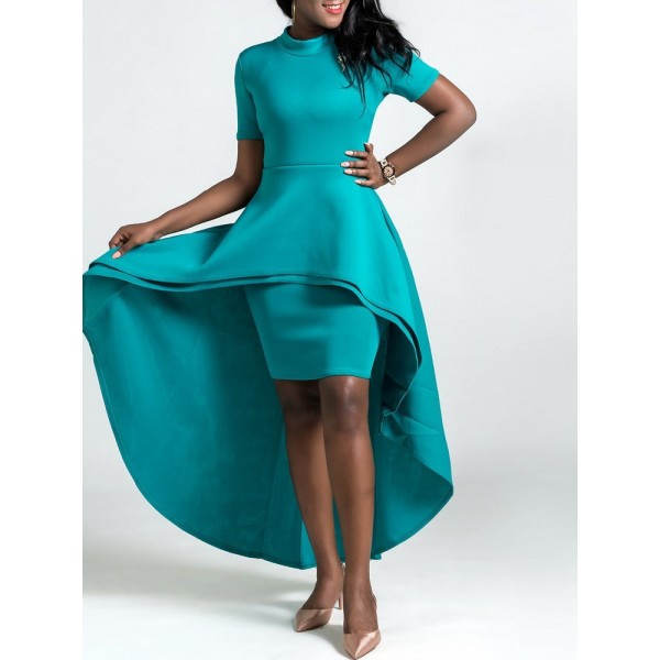 Lake Green Plain Elegant Women's Maxi Dress