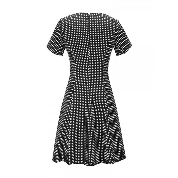 Check Pleated Short Sleeve A Line Women's Dress