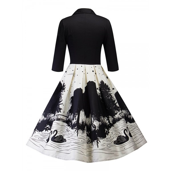 Print Patchwork Three Quarter Sleeve Women's Dress