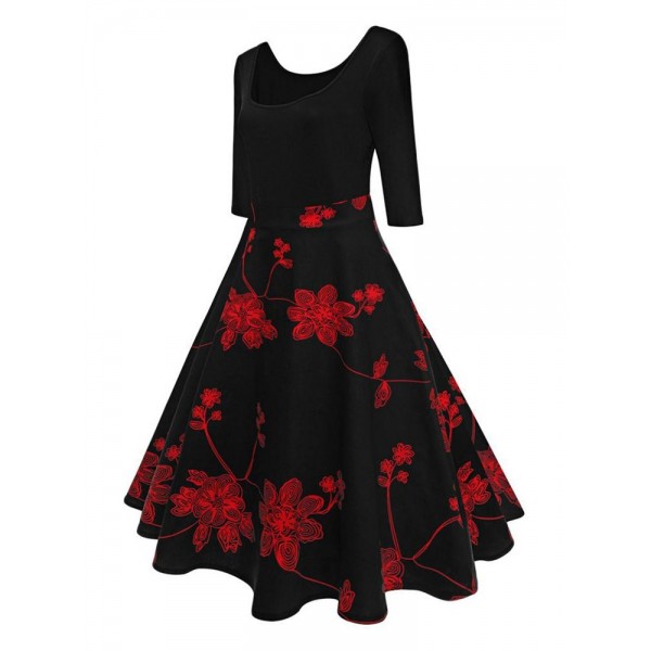 Vintage Print Women's A Line Dress