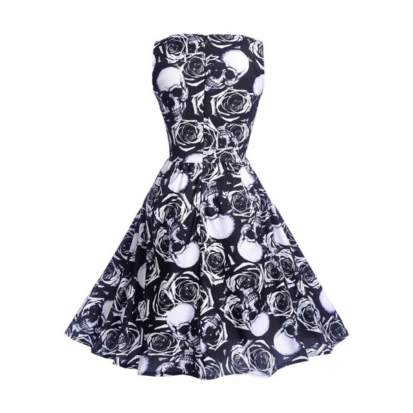 Vintage Floral Zipper Women's A Line Dress