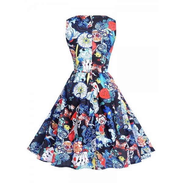 Vintage Floral Zipper Women's A Line Dress