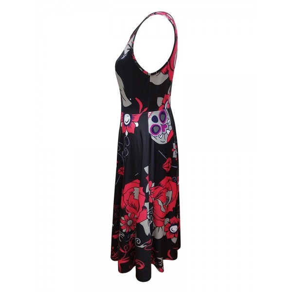 Floral Print Sleeveless Skater Dress