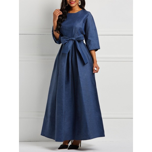 Expansion Simple Denim Lace-Up Maxi Dress