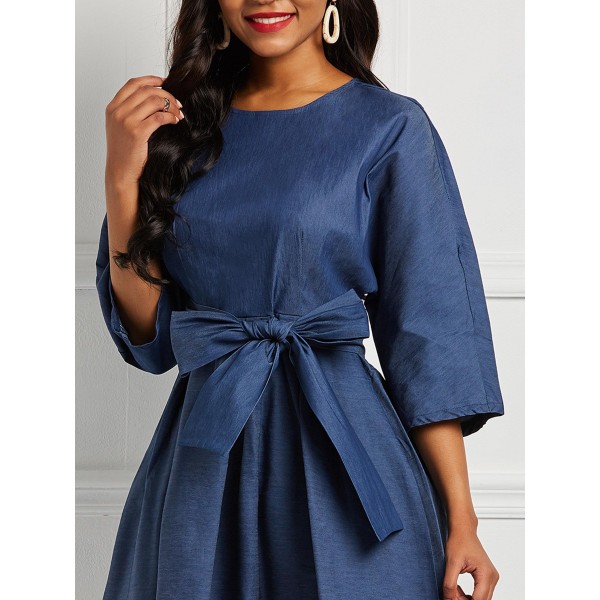 Expansion Simple Denim Lace-Up Maxi Dress