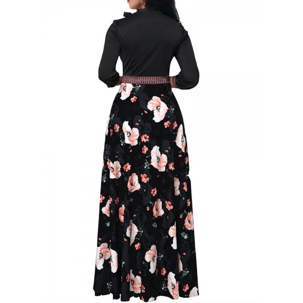 Floral Bow-knot Collar High Waist Strappy Maxi Dress