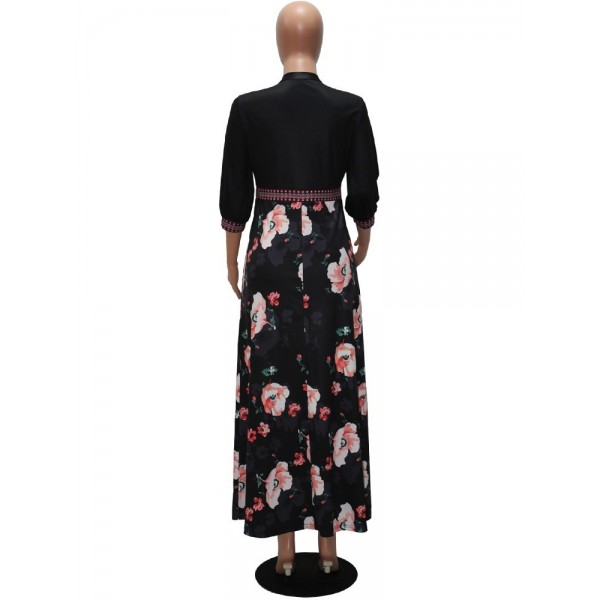 Floral Bow-knot Collar High Waist Strappy Maxi Dress