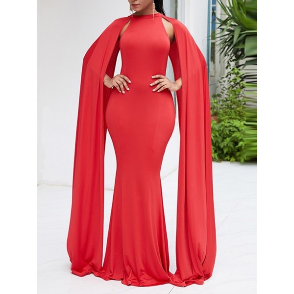 Pure Color Cap Sleeve Women's Maxi Dress